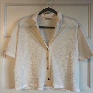 Madewell Cream Sheer Short Sleeve Button Down Shirt